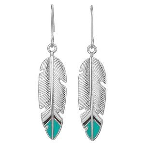 Turquoise Antique Silver Feather Earrings